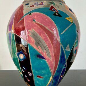Laguna Beach Artist AMADIO SMITH Pottery Raku Vase Modern Contemporary Design